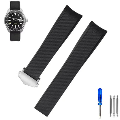 Bracelet de montre silicone pour TAG Heuer 22mm – Aquaracer 300/500 - Boucle déployante