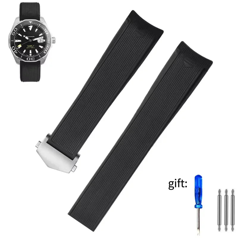 ForTAG Heuer folding clasp watch strap, silicone strap WAY201, Jingqian 300/500 Carlisla TAG series men's watch, rubber strap, 22mm