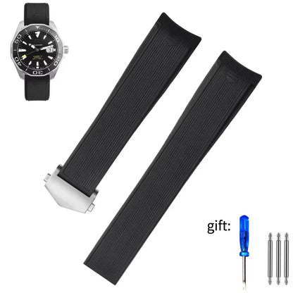 ForTAG Heuer folding clasp watch strap, silicone strap WAY201, Jingqian 300/500 Carlisla TAG series men's watch, rubber strap, 22mm
