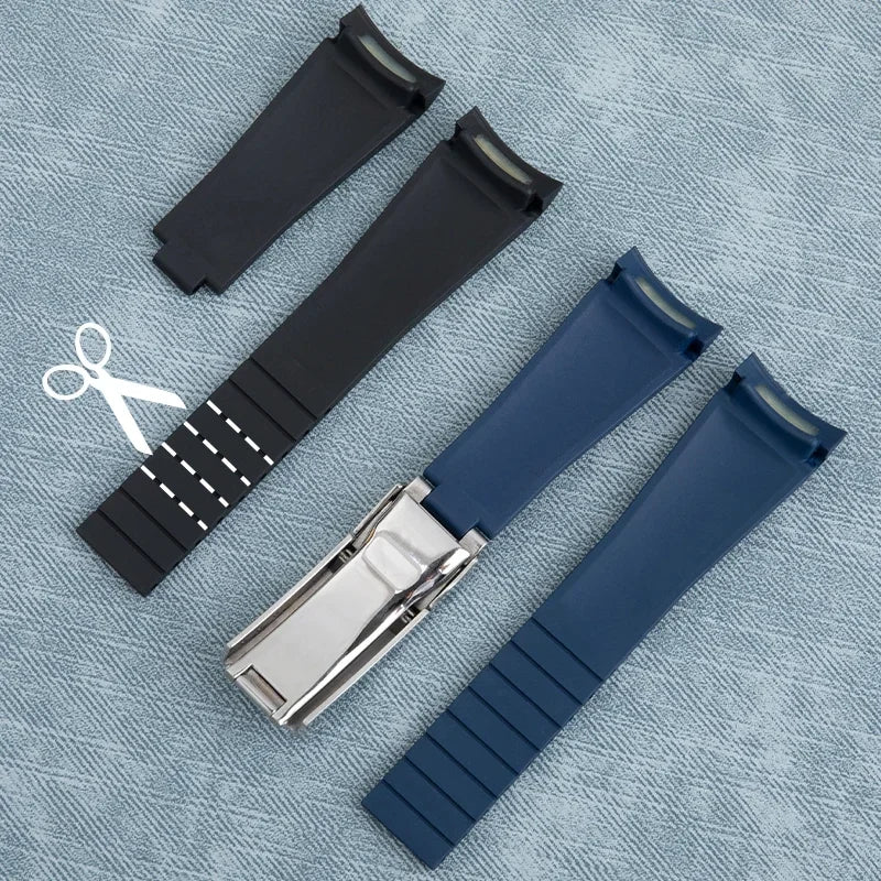 FKM Fluoro Rubber Watch Strap Natural for Rolex 20mm Submariner Daytona OYSTERFLEX GMT with Deployant Clasp