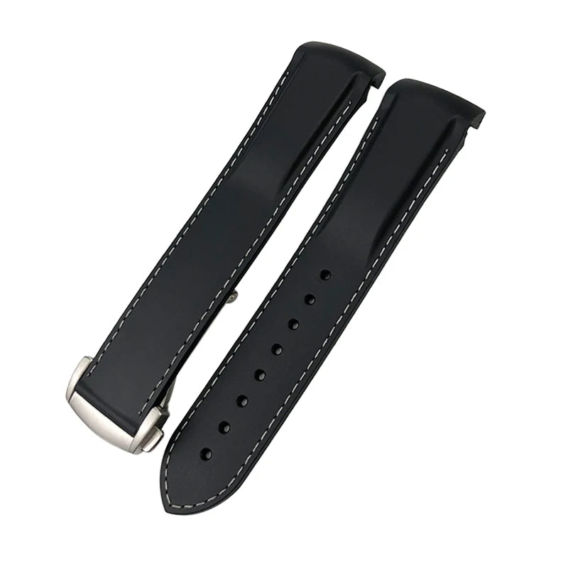 适用于浪琴表、精工SKX、欧米茄、劳力士的表带，橡胶硅胶材质，弧形接口，18mm、19mm、20mm、21mm、22mm可选