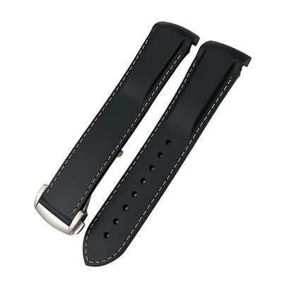 适用于浪琴表、精工SKX、欧米茄、劳力士的表带，橡胶硅胶材质，弧形接口，18mm、19mm、20mm、21mm、22mm可选