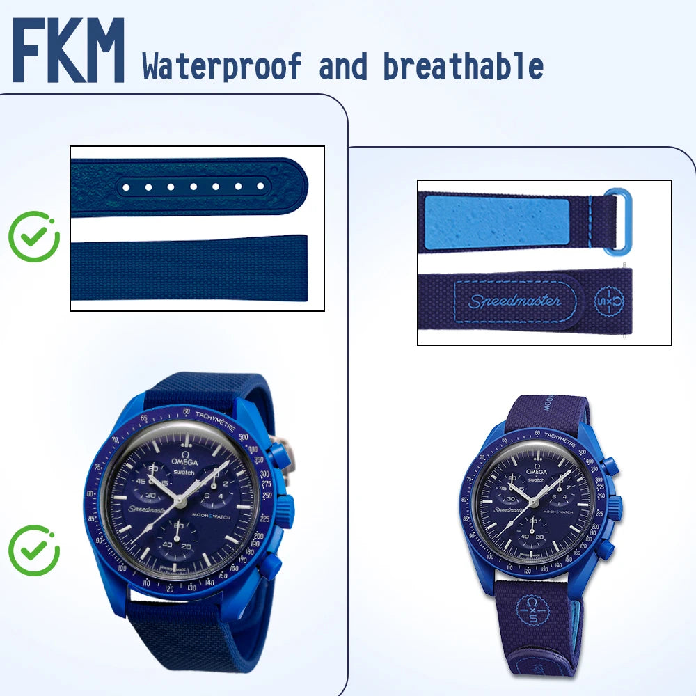 20mm Soft FKM Rubber Watch Strap, New, for Omega, Quick Release Bracelet for Seamaster, Waterproof Sports Watch Band
