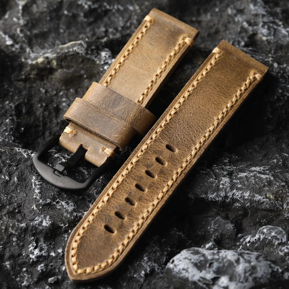Bracciale in pelle di vacchetta con testa tedesca fatto a mano, 20 21 22 23 24 26MM, piegato vintage senza clip, cinturino in vera pelle per uomo, stile vintage