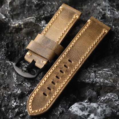 Bracciale in pelle di vacchetta con testa tedesca fatto a mano, 20 21 22 23 24 26MM, piegato vintage senza clip, cinturino in vera pelle per uomo, stile vintage