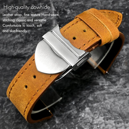 Genuine Leather Watch Strap Quick Release 22mm 20mm Cowhide Folding Buckle Watch Band for Tudor Black Bay 58 Strap