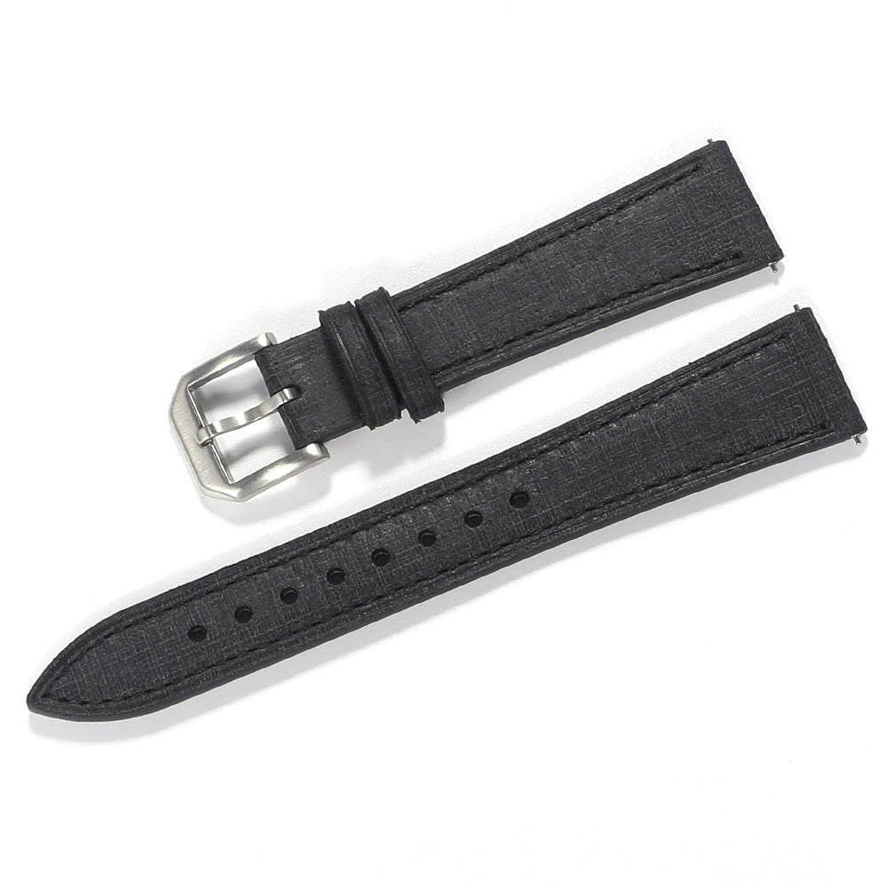 Cinturino per orologio in pelle Babele conciata all'italiana, 20 mm/22 mm, cinturino vintage in pelle pieno fiore con trama in lino e fibbia a sgancio rapido.