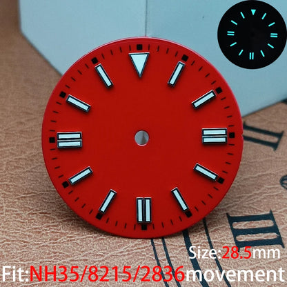 The 28.5mm luminous yellow, black, blue, and green sterile watch face is suitable for NH35/8215/2836 movement watch accessories