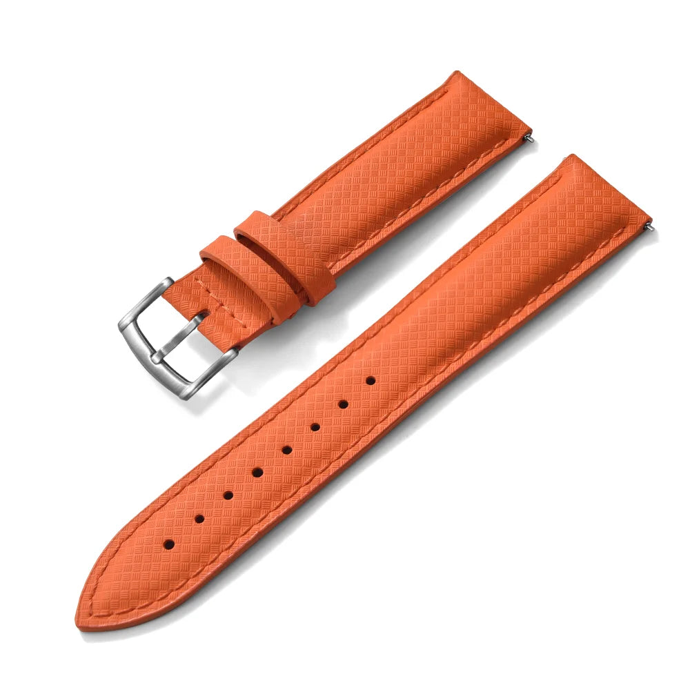 STAPELP – Fabric Sailcloth Strap, 18mm, 19mm, 20mm, 22mm, Top FKM + Leather Base, Textured Rubber Watch Straps, Quick Release Pin Buckle