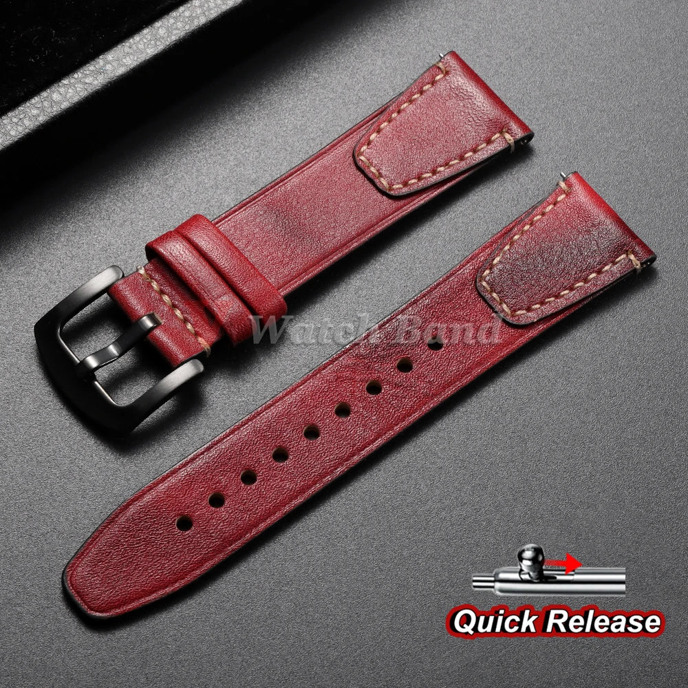 Bracelet de montre en cuir de vache véritable vintage 18mm 20mm 22mm, à dégagement rapide, universel, style rétro, pour femmes et hommes