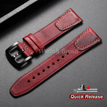 Bracelet de montre en cuir de vache véritable vintage 18mm 20mm 22mm, à dégagement rapide, universel, style rétro, pour femmes et hommes
