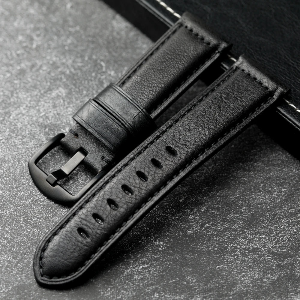 Handmade Leather Watch Strap Black 20 22 24 26MM Head Layer Cowhide Men's Mechanical Watch Band, Retro Style Black Strap