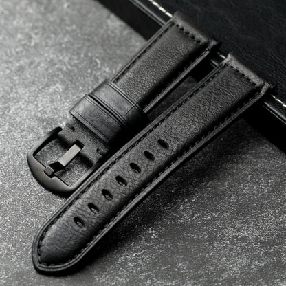 Handmade Leather Watch Strap Black 20 22 24 26MM Head Layer Cowhide Men's Mechanical Watch Band, Retro Style Black Strap