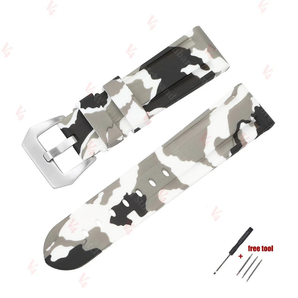 Silicone Watch Strap for Panerai PAM, 20mm 22mm 24mm 26mm, Camouflage, Waterproof Rubber Band, Universal Sport Accessories