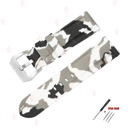 Silicone Watch Strap for Panerai PAM, 20mm 22mm 24mm 26mm, Camouflage, Waterproof Rubber Band, Universal Sport Accessories