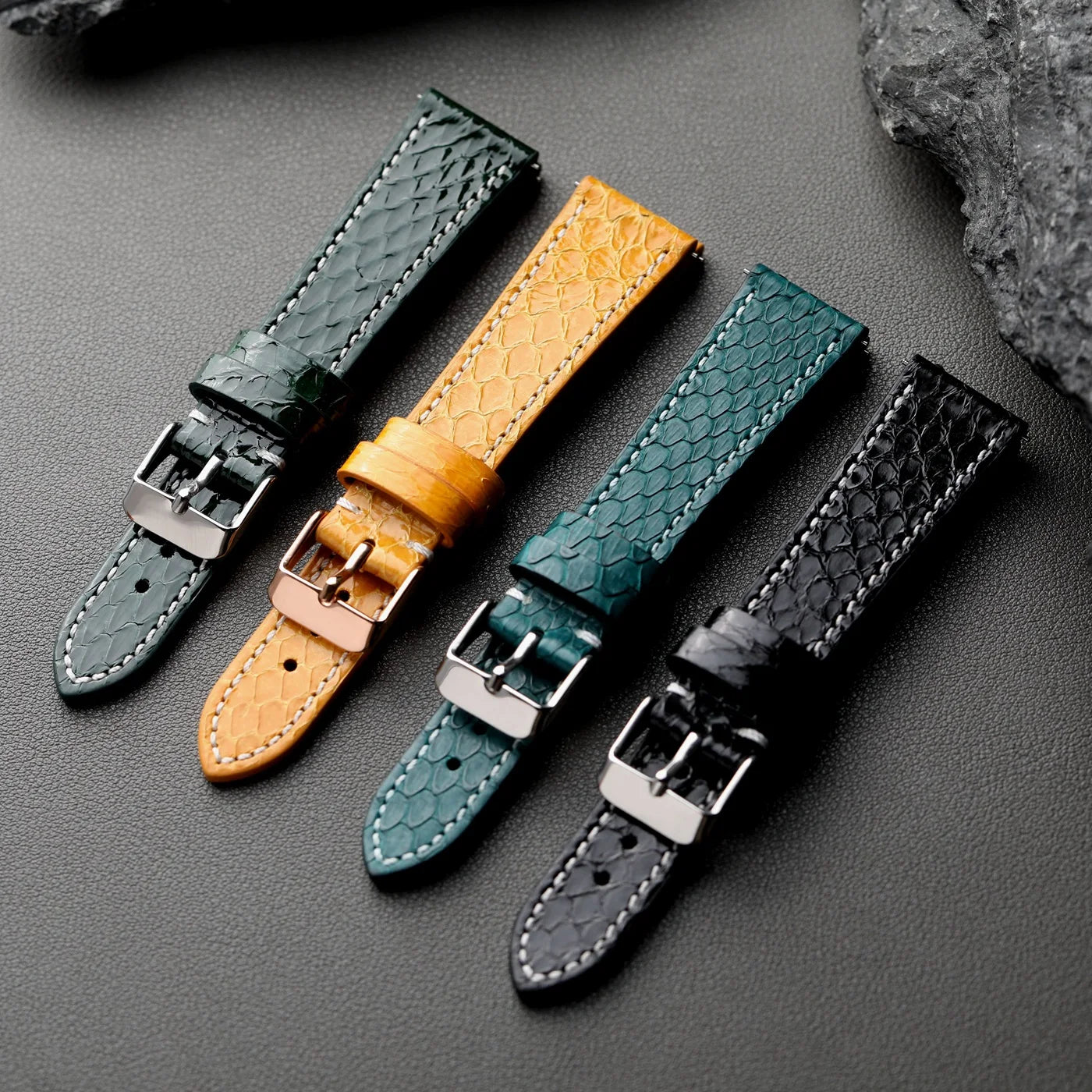Cinturino per orologio fatto a mano in pelle di serpente, 18, 19, 20 mm, stile morbido e vintage, a sgancio rapido, verde, nero, giallo, lunghezza S/M