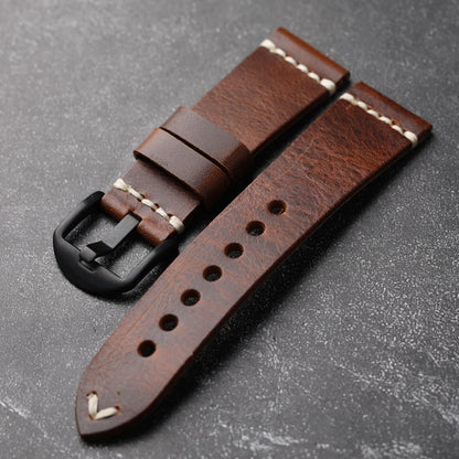 Handmade Vintage Calfskin Watch Strap for Men, Brown and Blue Strap, Soft Strap, Oil-Resistant, 18mm, 19mm, 20mm, 21mm, 22mm, 24mm
