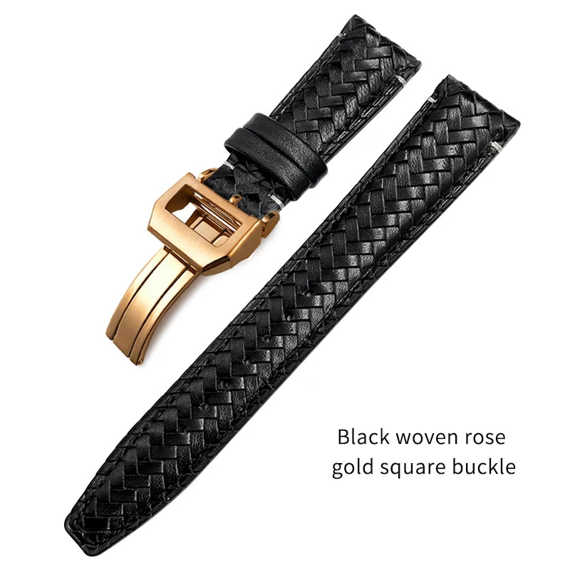 Bracelet de montre tissé en cuir de vachette pour IWC, bracelet de montre en cuir véritable, extrémité incurvée, marque de pilote portugaise, haute qualité, 20mm, 21mm, 22mm