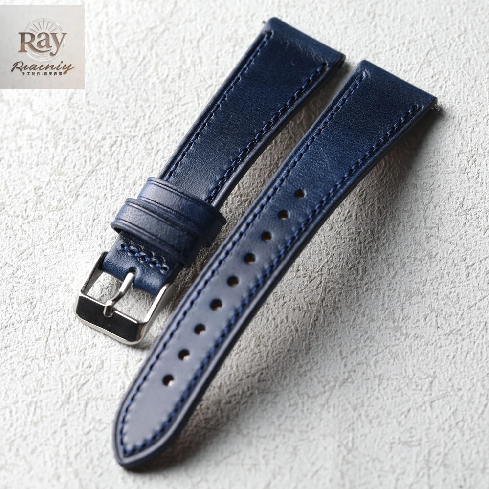 Handmade Italian Cowhide Leather Strap, Genuine Leather 18 19 20 21 22 mm, Soft Quick Release, Genuine Leather Strap, Blue