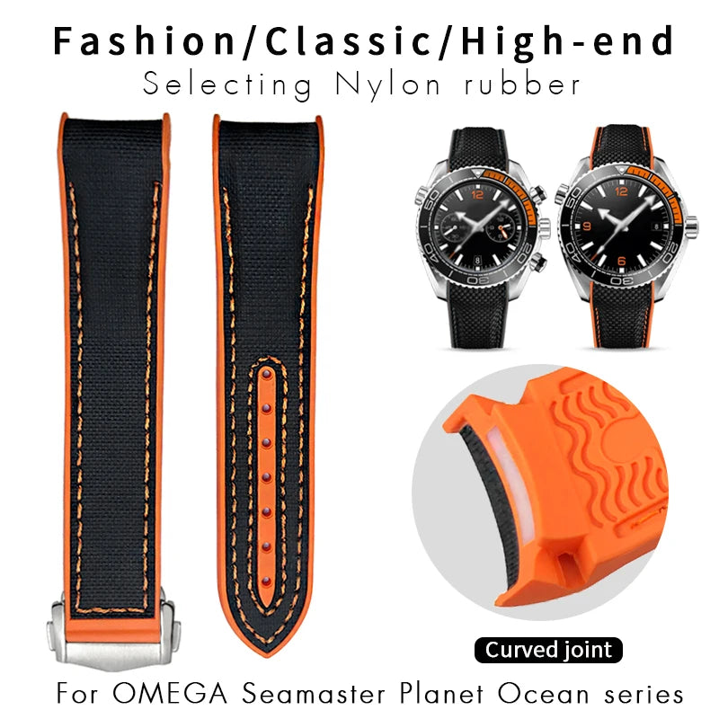 Bracelet de montre en Nylon et cuir et caoutchouc, 19mm 20mm 21mm 22mm, 21mm 22mm, adapté à Omega Seamaster Speedmaster Planet Ocean 600