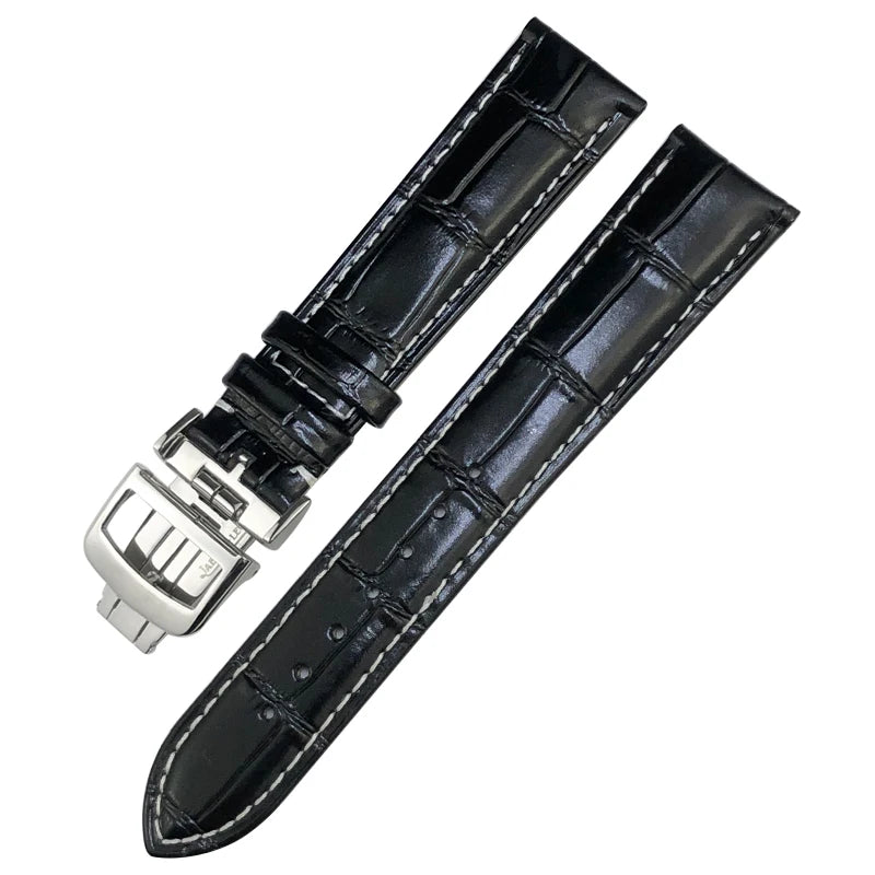 Bracelet de montre en cuir véritable pour Longines Jaeger, bracelet de montre pliable, noir, vert, bleu, 19mm, 20mm, 21mm, 22mm