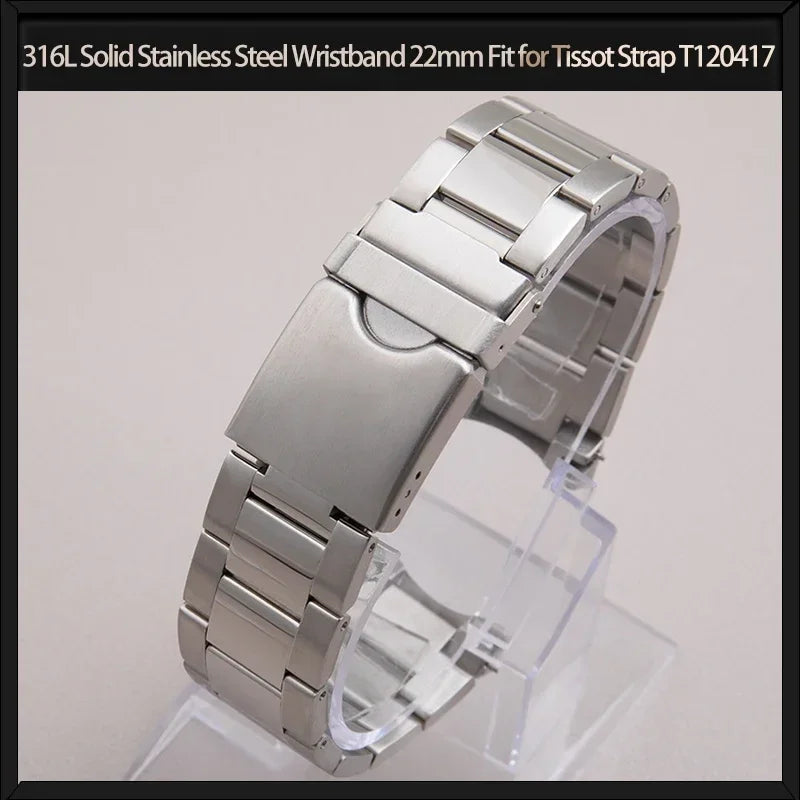 Bracciale in acciaio inossidabile massiccio 316L per orologio T120, 22mm, adatto per bracciale Tissot T120417, cinturino in metallo argentato da uomo