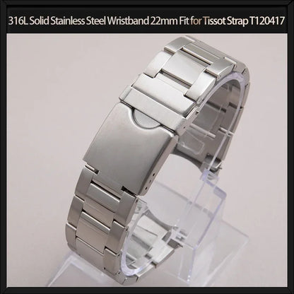 Bracciale in acciaio inossidabile massiccio 316L per orologio T120, 22mm, adatto per bracciale Tissot T120417, cinturino in metallo argentato da uomo