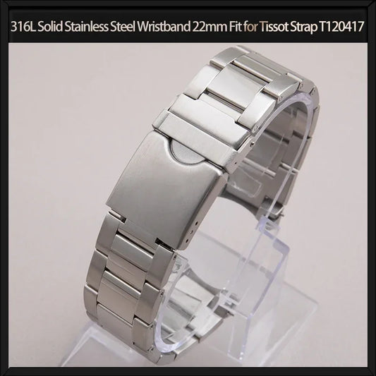 316L Solid Stainless Steel Bracelet for T120 Watch, 22mm, suitable for Tissot T120417 Bracelet, Silver Metal Strap for Men