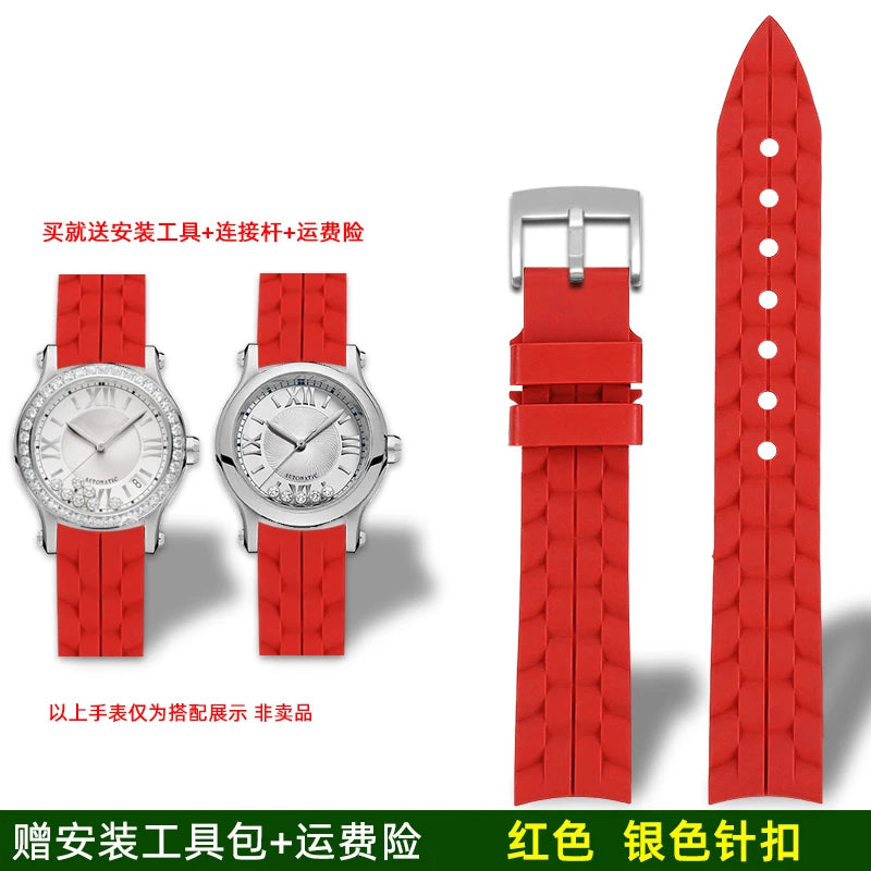 Montre Chopard Happy Diamond avec bracelet en silicone pour femme, bracelet de montre en caoutchouc étanche 15mm 18mm