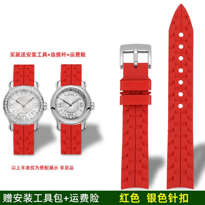 Montre Chopard Happy Diamond avec bracelet en silicone pour femme, bracelet de montre en caoutchouc étanche 15mm 18mm
