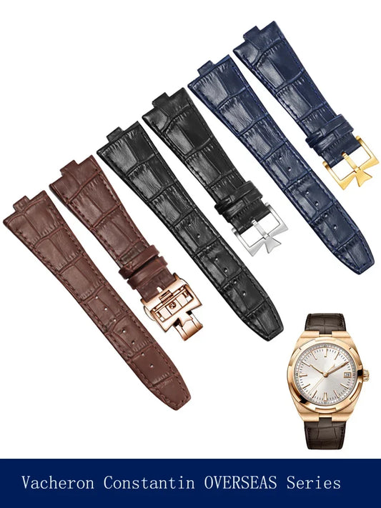 Genuine leather watch strap for VachAnderConstantin OVERSEAS, 4500V 5500V P47040 series, stainless steel structure, men's watch strap, 25x8