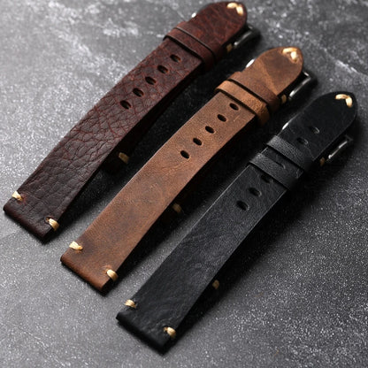 Cinturino per orologio in vera pelle fatto a mano, marrone scuro nero 18 20 22MM, cinturino vintage morbido da uomo, cinturino in pelle bovina primo strato