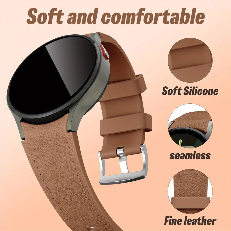 Genuine Leather Watch Strap for Samsung Galaxy Watch 7/FE/6/5/5pro/4 (40mm/44mm) Secure Buckle Classic Durable