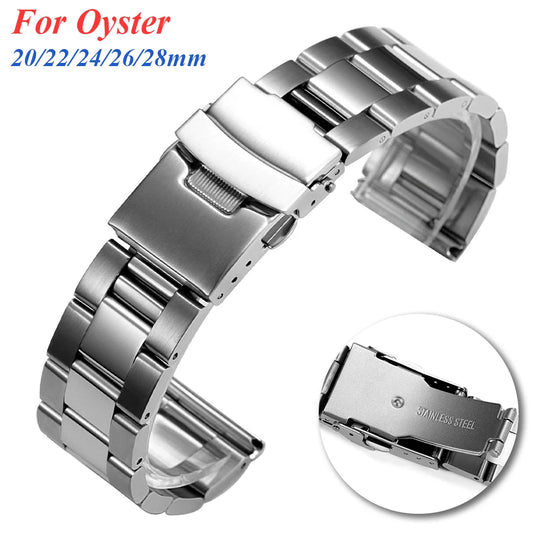 Cinturino per orologio interamente in acciaio inossidabile, 20 mm 22 mm 24 mm 26 mm 28 mm, per immersione ostriche, cinturino universale a estremità piatta