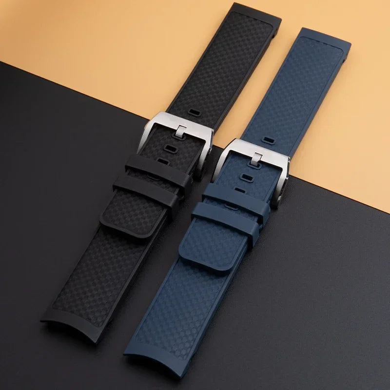 Soft Fluororubber Watch Strap, 22mm, for IWC AQUATIMER FAMILY IW376806 IW379503, Black and Blue, Quick Release