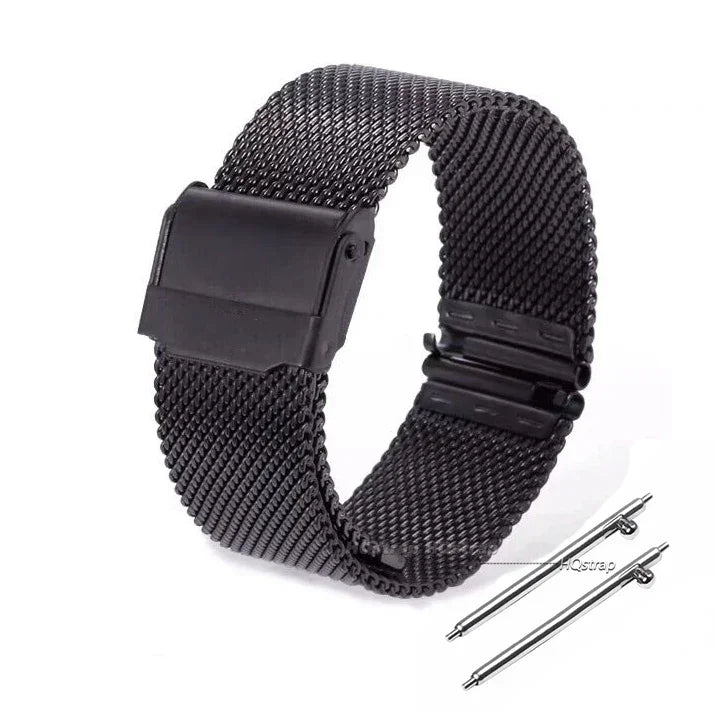 Bracelet de montre milanais universel en acier inoxydable, bracelet en métal, bracelet noir, bracelet en or rose, 12mm, 14mm, 16mm, 18mm, 20mm, 22mm, 24mm