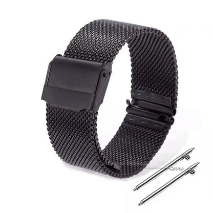 Bracelet de montre milanais universel en acier inoxydable, bracelet en métal, bracelet noir, bracelet en or rose, 12mm, 14mm, 16mm, 18mm, 20mm, 22mm, 24mm