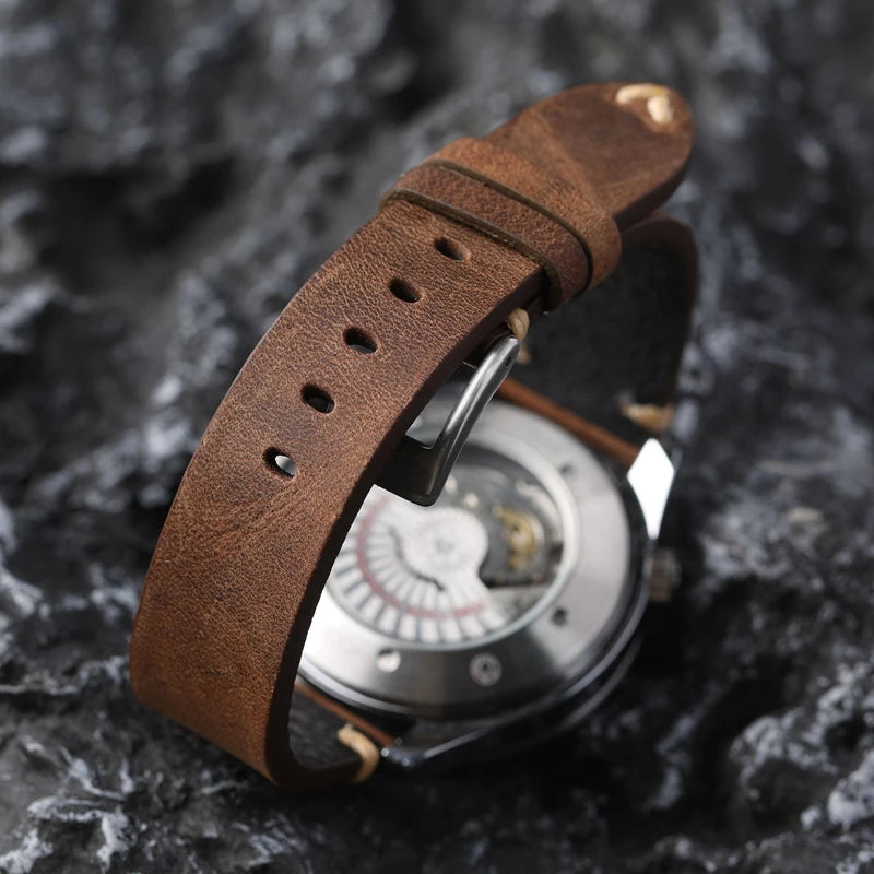 Cinturino per orologio in vera pelle fatto a mano, marrone scuro nero 18 20 22MM, cinturino vintage morbido da uomo, cinturino in pelle bovina primo strato