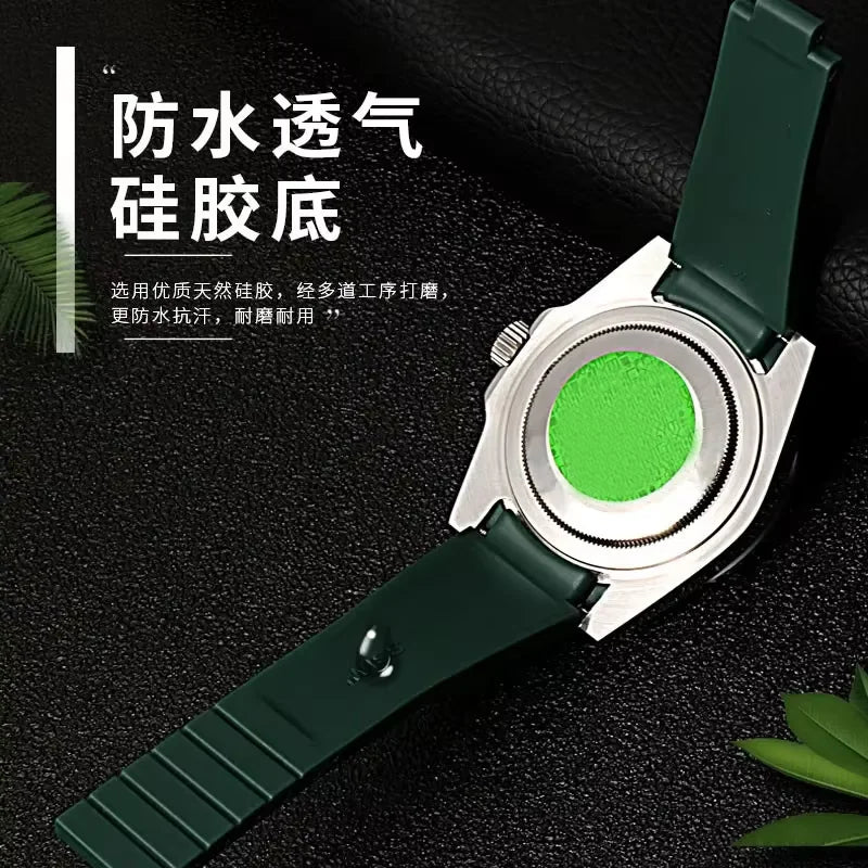 Rubber Watch Band, 20mm 21mm, for Rolex Submariner DAYTONA GMT Yacht-Master, Black Silicone Strap