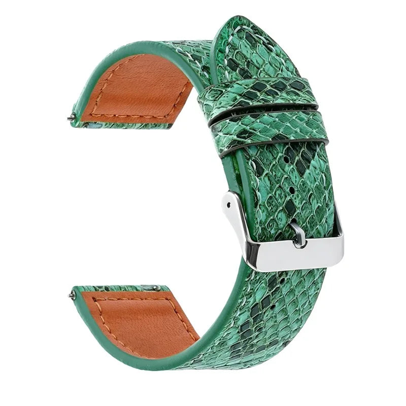 Bracelet de montre vert, noir, marron 20mm 22mm en cuir de serpent avec boucle métallique noire et dorée, ultra-fin, pour affaires