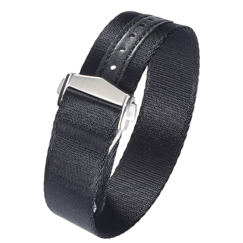 Cinturino per orologio classico in morbido nylon con fibbia deployante 20mm 22mm, in tessuto di cintura di sicurezza premium con chiusura pieghevole per Omega
