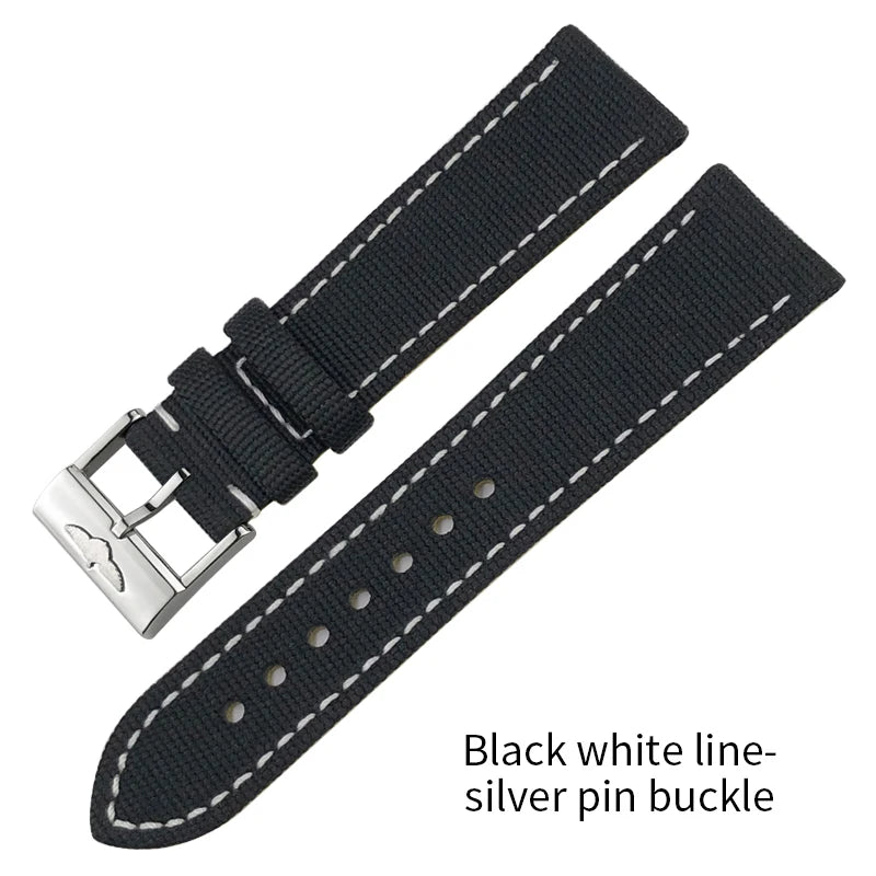 Bracelet de montre en cuir et nylon épais de qualité, 21mm 22mm, pour Breitling Avenger CHRONOMAT NAVITIMER SUPEROCEAN, bracelet de montre à fond jaune