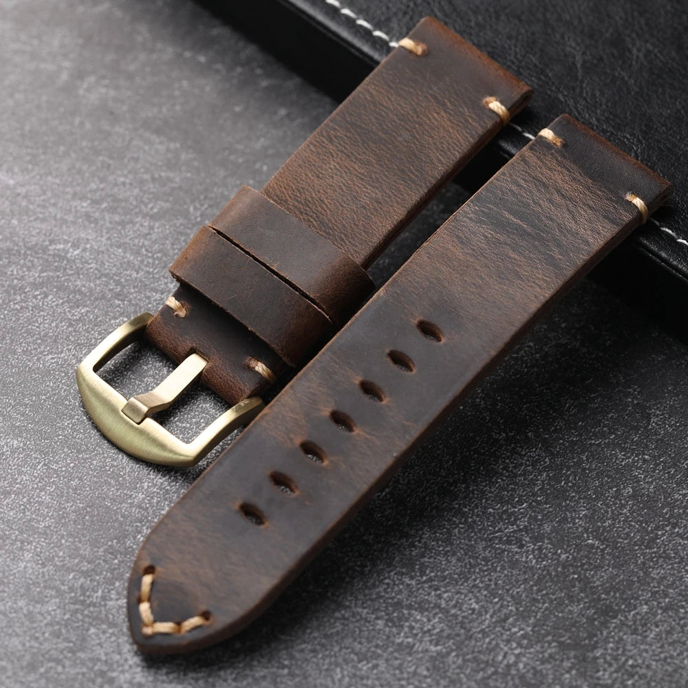 Bracelet de montre en bronze marron pour homme, couche de tête épaissie, bracelet de style rétro, cuivre pur, 20mm, 21mm, 22mm, 23mm, 24mm, 26mm