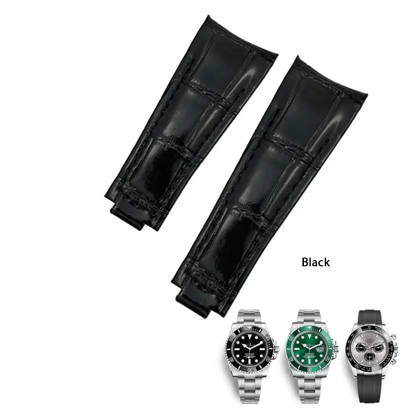 Bracelet de montre en cuir véritable souple, extrémité incurvée, bracelet de montre noir, Rolex Submariner DayRequiGstuff Yacht-Master Datejust, 20mm