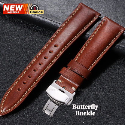 Bracelet de montre vintage en cuir huilé avec boucle papillon 18mm 19mm 20mm 21mm 22mm pour homme et femme, fermoir à ardillon