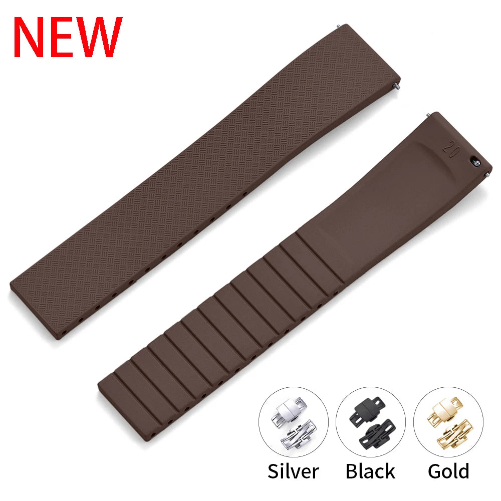 New Design CTS Fluoro-Rubber Watch Strap 18mm 19mm 20mm 22mm Watch Straps with Quick-Release Butterfly Buckle FKM Strap for Cutting to Size