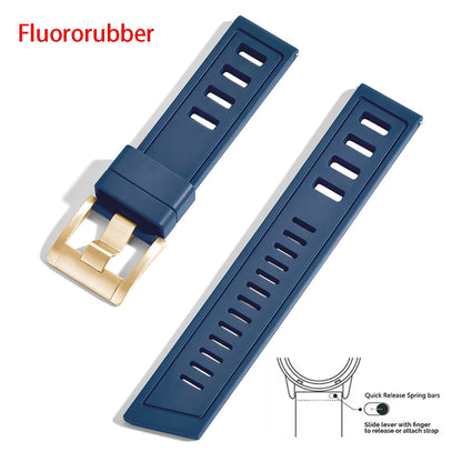 New heavy duty FKM watch strap 20mm 22mm quick release waterproof fluoro rubber watch band 5mm thick unisex suitable for dive sport watch