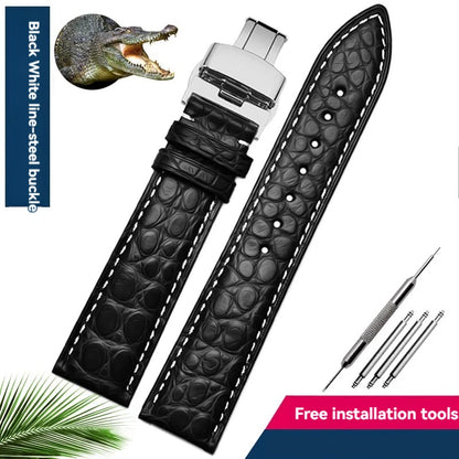 Bracelet en peau de crocodile véritable pour homme et femme, bracelet en alligator, fermoir papillon, Longines, Omega, Mido, Tissot, Rossini, 16mm, 18mm, 20mm, 22mm