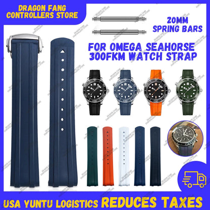 Cinturino per orologio in gomma fluorocarbonica, fibbia pieghevole da 20 mm, estremità curva per Omega X, Swatch Seamaster 300, Speedmaster, accessori FKM