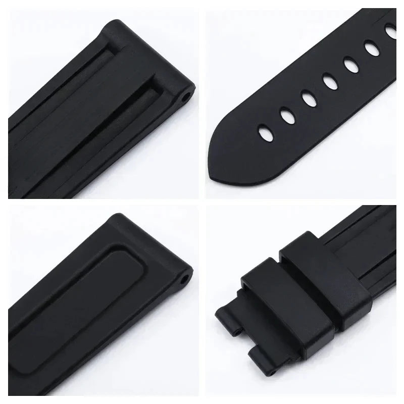 Bracelet de montre en silicone 22/24mm, pour montres Panerai, accessoires en acier inoxydable, fermoir à boucle papillon, remplacement
